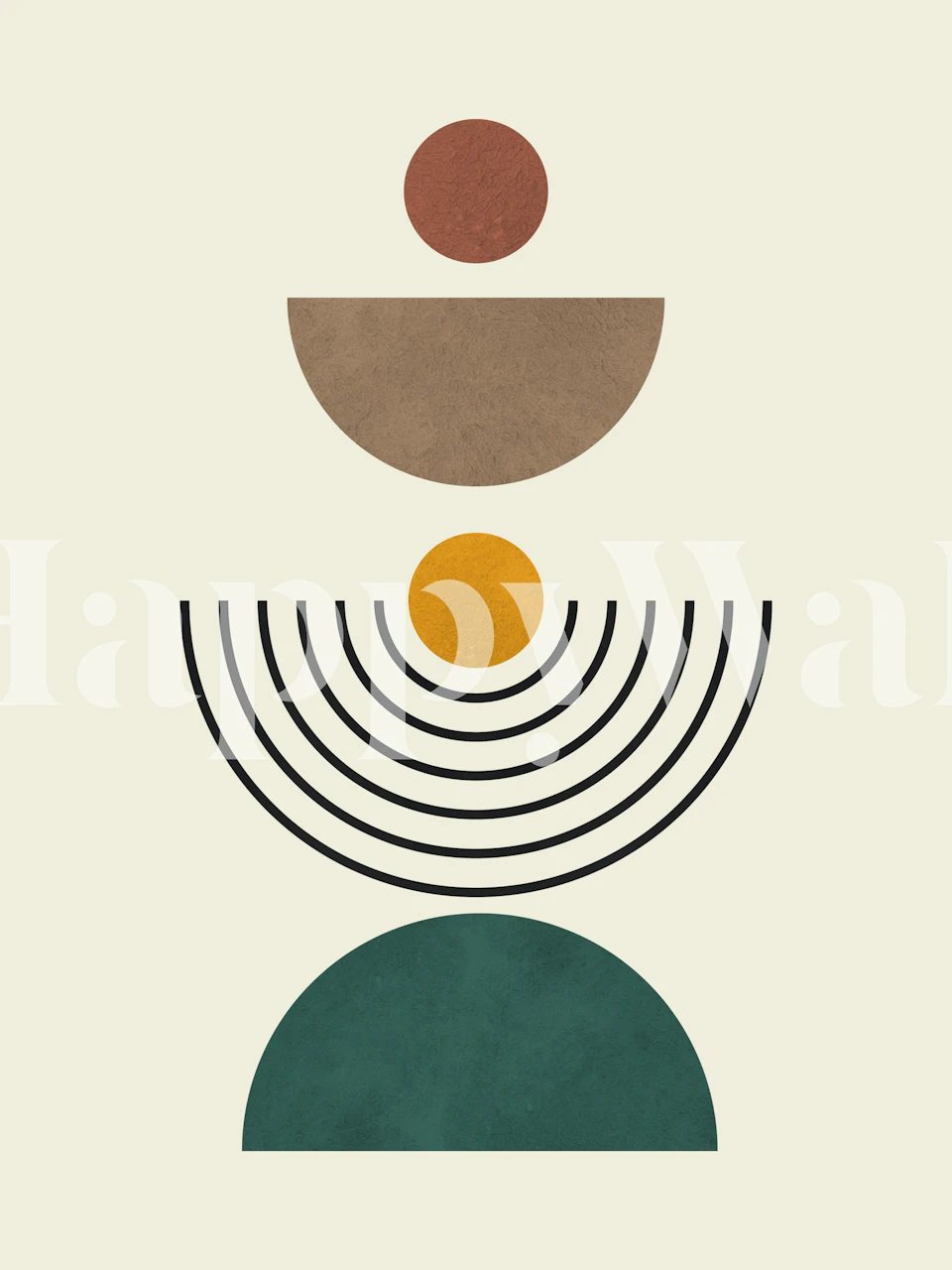 Geometric circle design in earth tones with black lines wallpaper