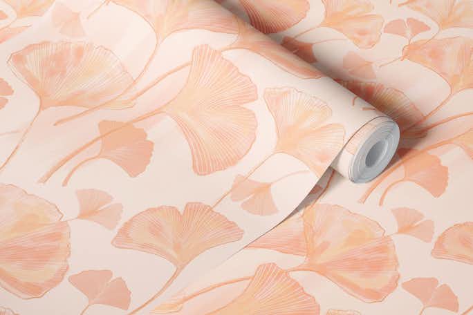 Serene Ginkgo in Peach Fuzz Huewallpaper roll