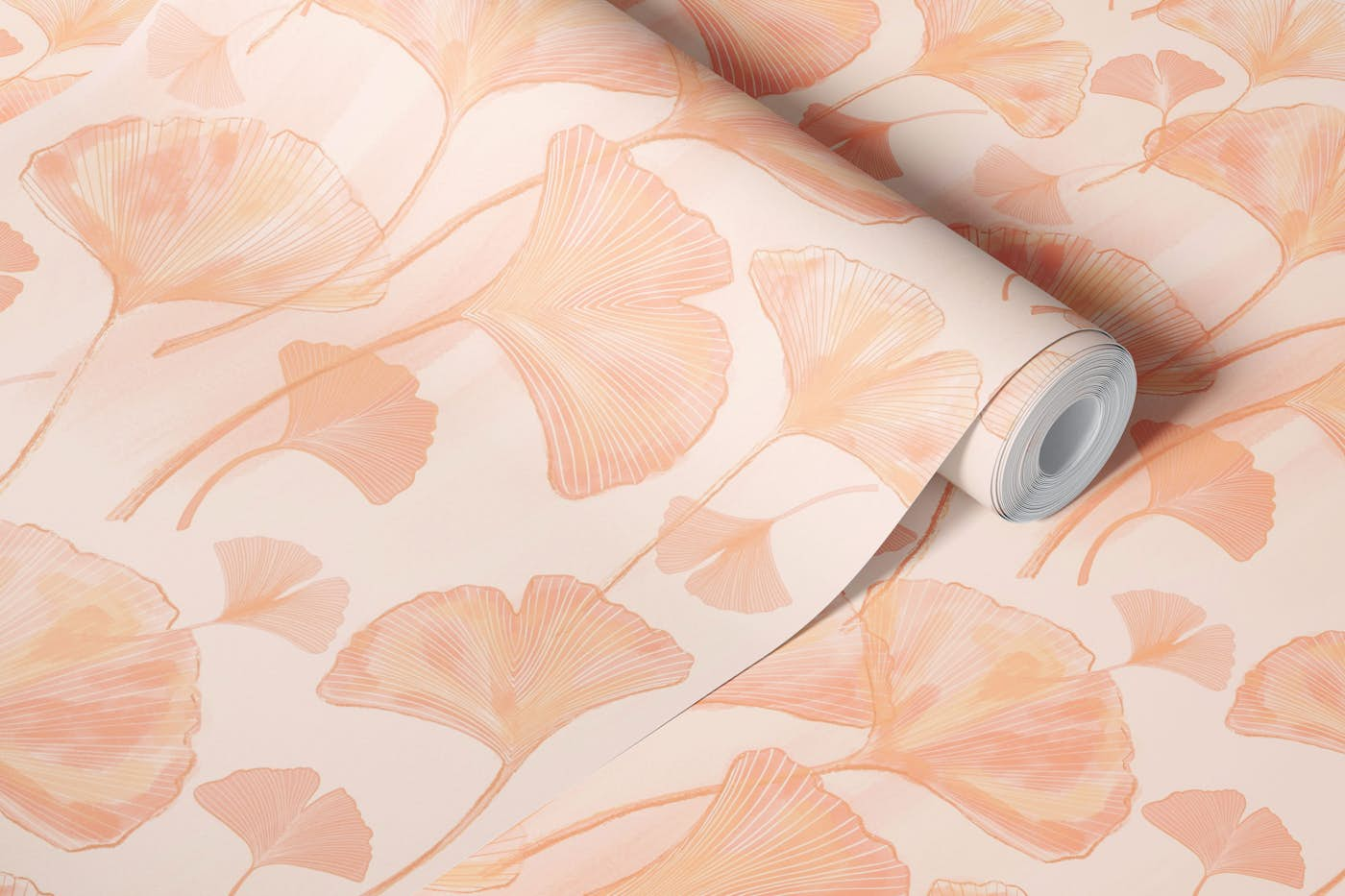 Serene Ginkgo in Peach Fuzz Hue wallpaper roll