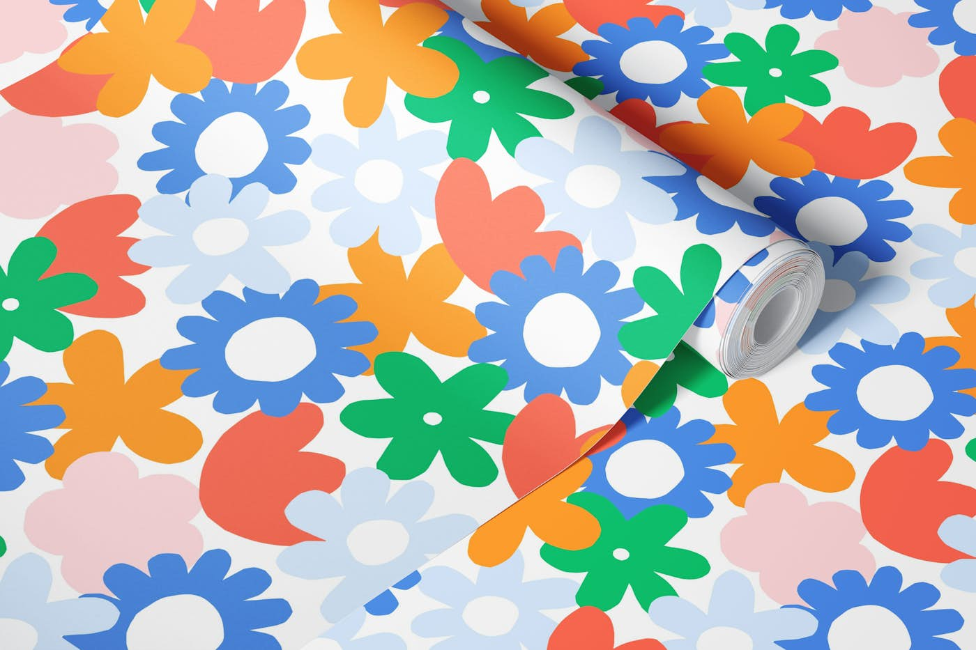 Colorful cut out flowers wallpaper roll