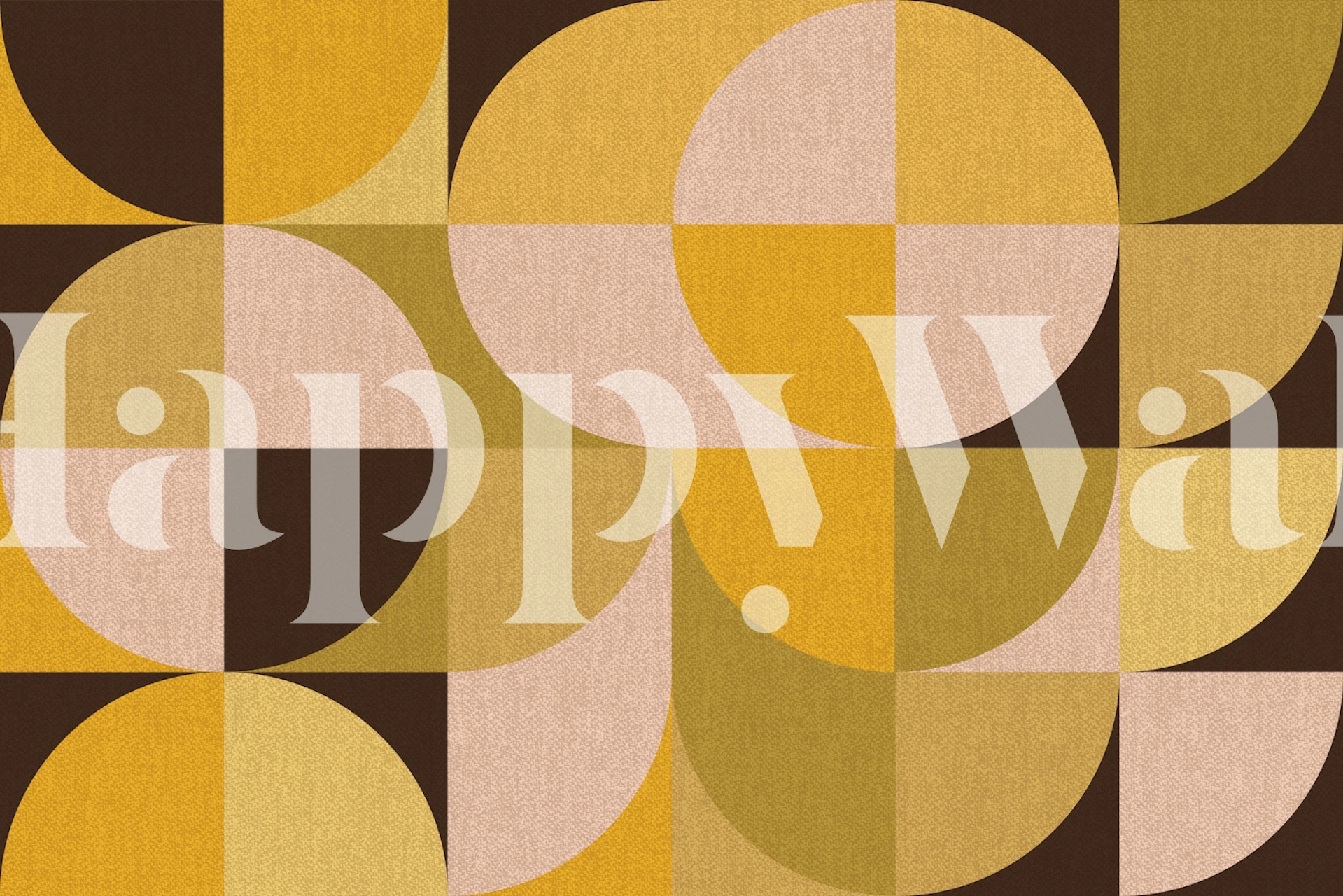 Geometric circles and squares in yellow, brown, and pink wallpaper