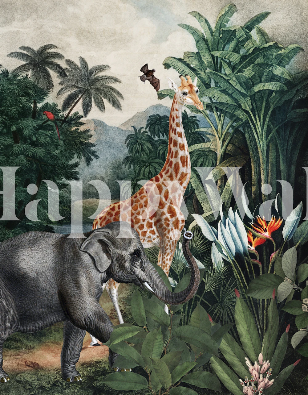 Tropical Animals in Jungle wallpaper design