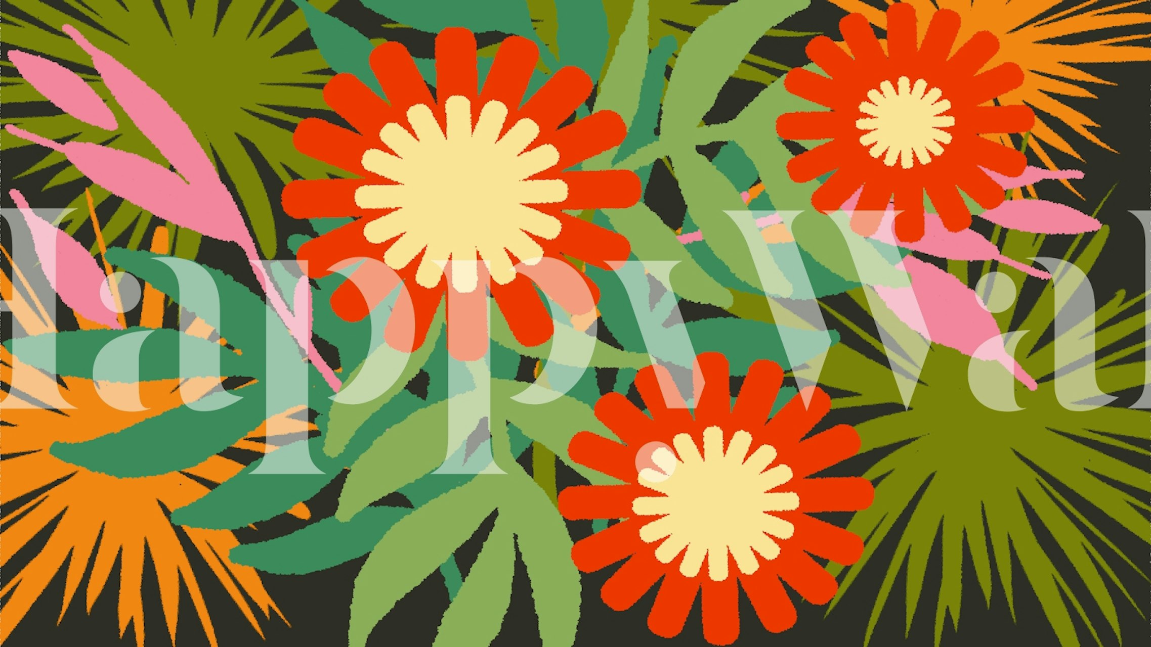 Vibrant 70s California Summer Flowers wallpaper in room