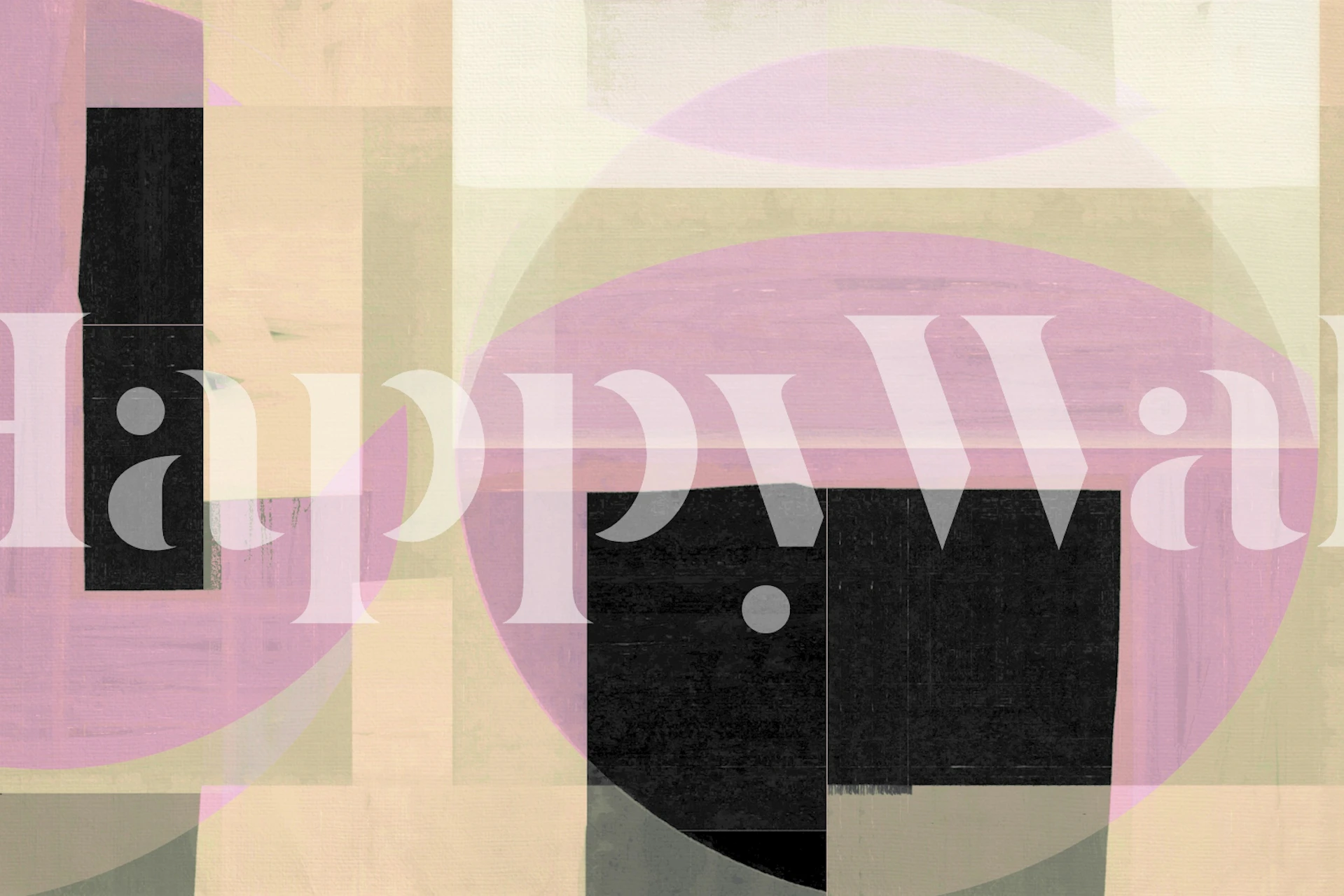 Abstract geometric shapes in pink, black, and beige wallpaper