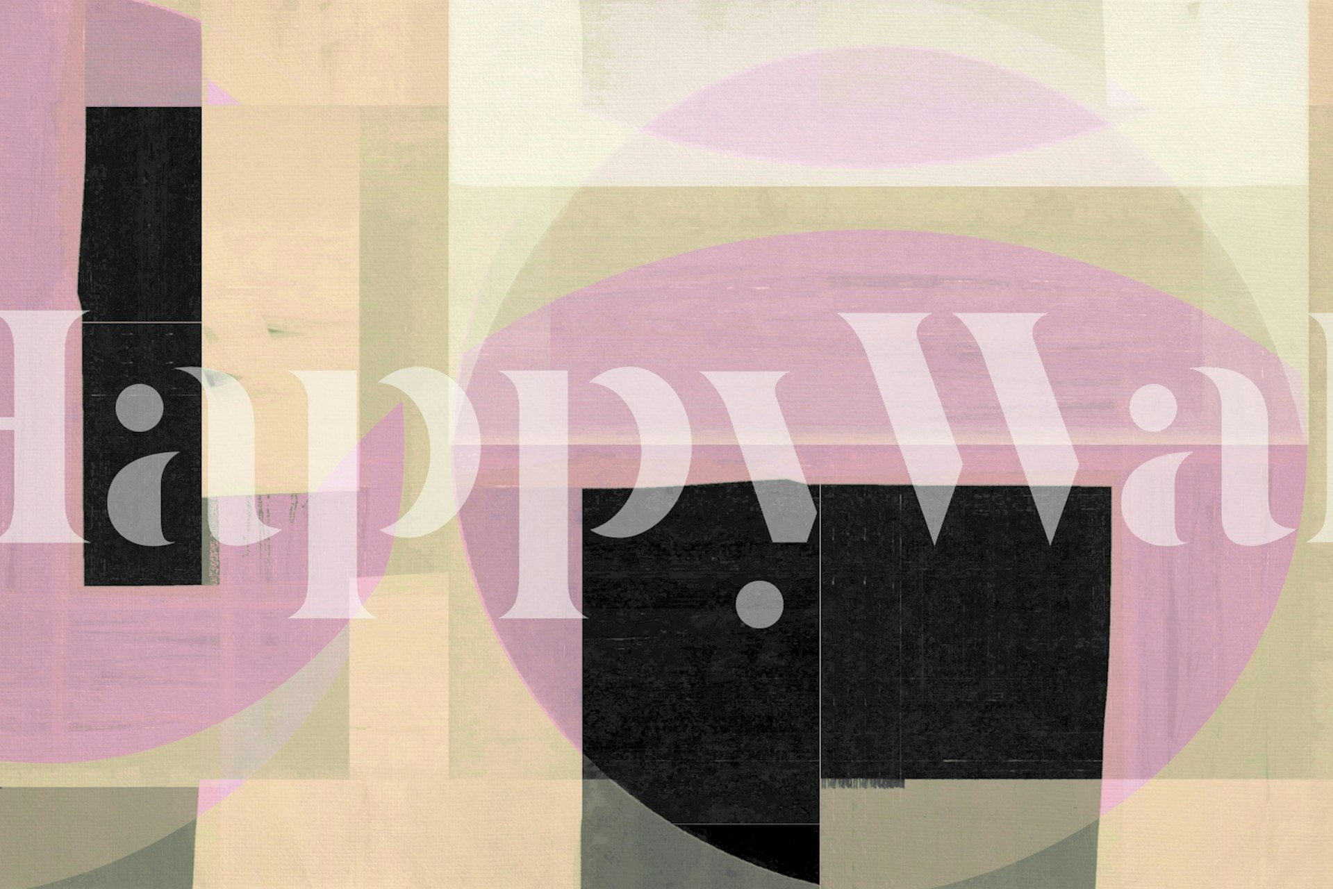 Abstract geometric shapes in pink, black, and beige wallpaper