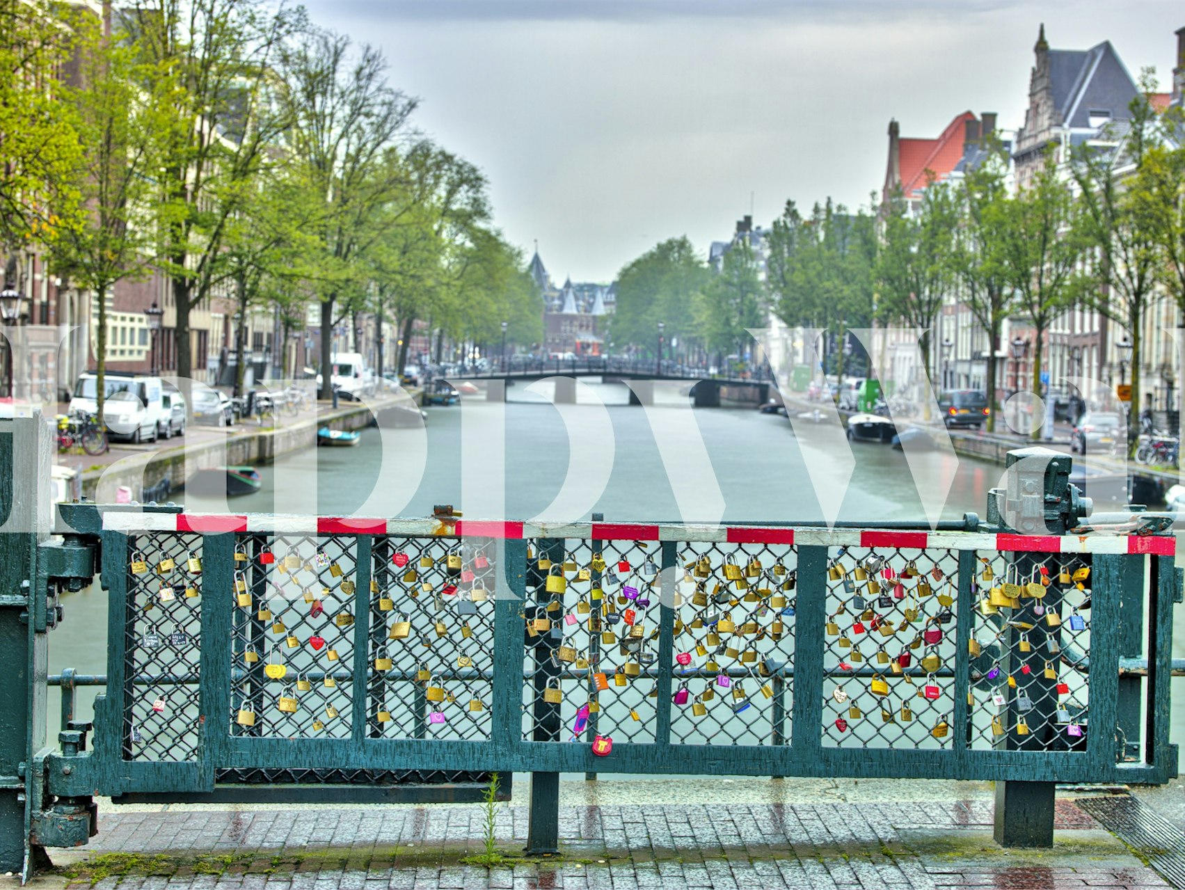Canal view with locking bridge and trees wallpaper
