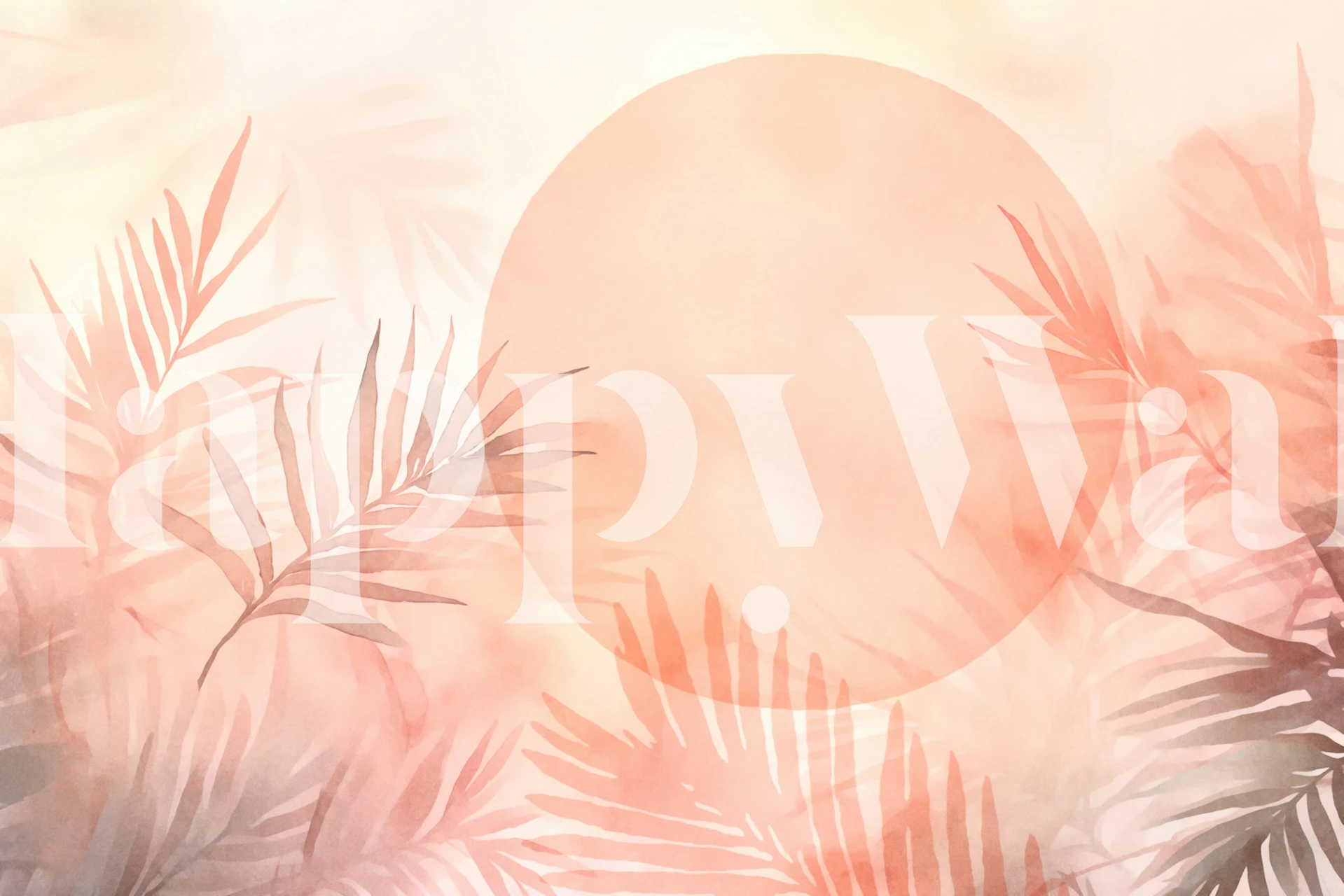 Calm Oasis Palm Leaves Sunset wallpaper in een kamer