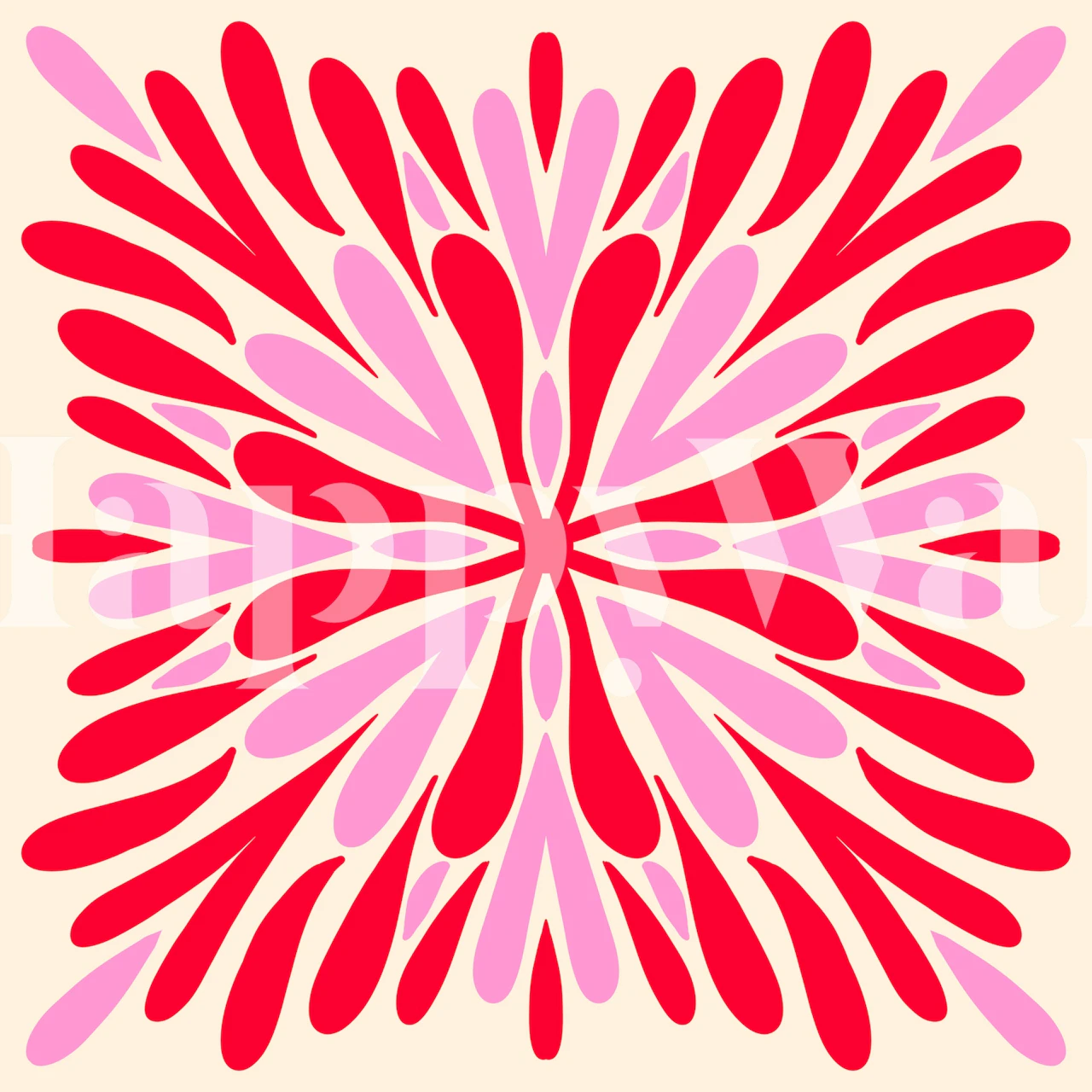 Red and pink floral symmetrical design wallpaper