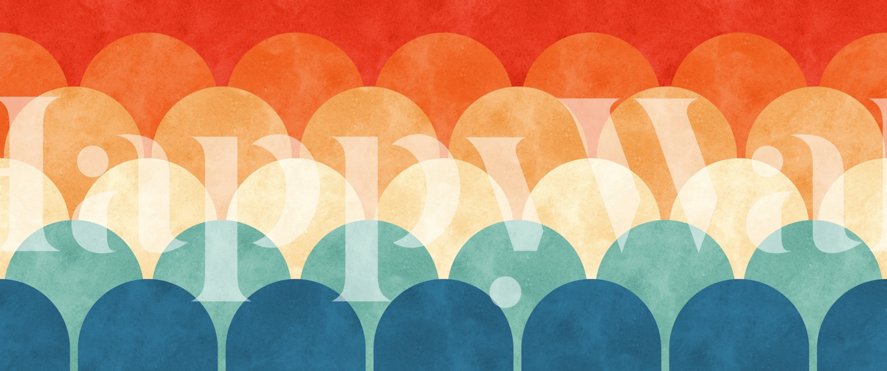 Abstrakte geometriske linjer og cirkler vægmaleri i røde, orange og blå nuancer