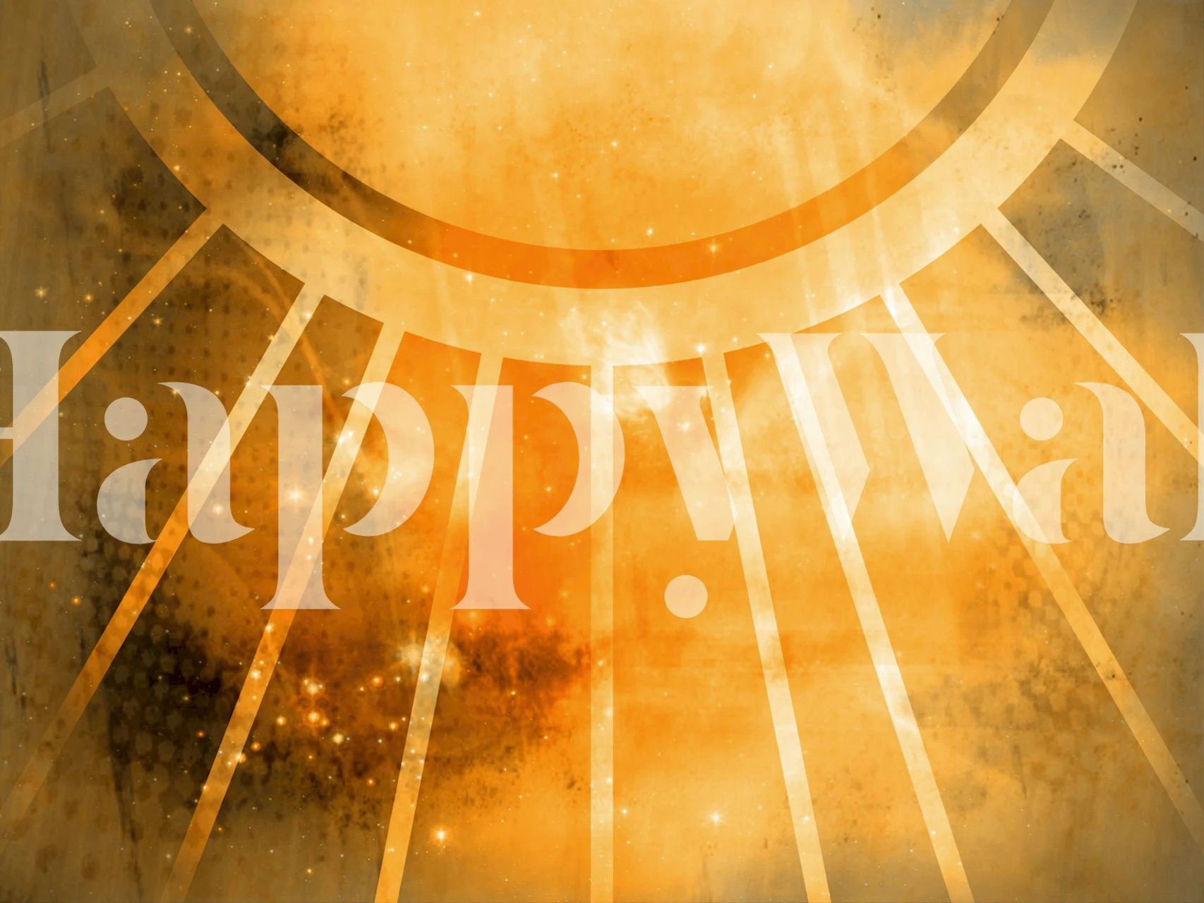 Cosmic Sunrise Grunge Tapete in einem Zimmer