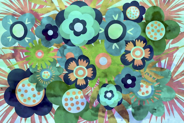 Seventies Aqua Floral Grunge