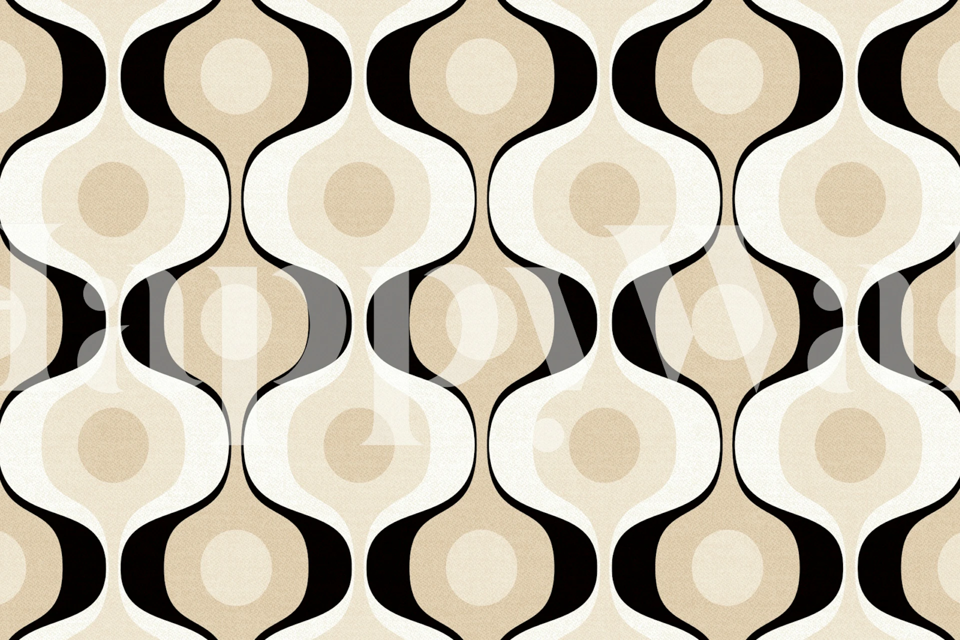 Retro curvy pattern in neutral tan and black tones wallpaper