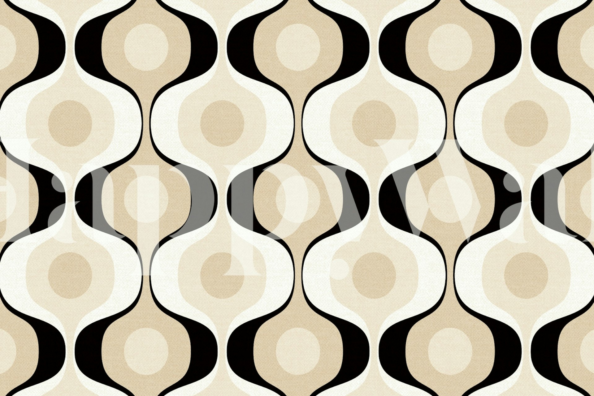 Retro curvy pattern in neutral tan and black tones wallpaper