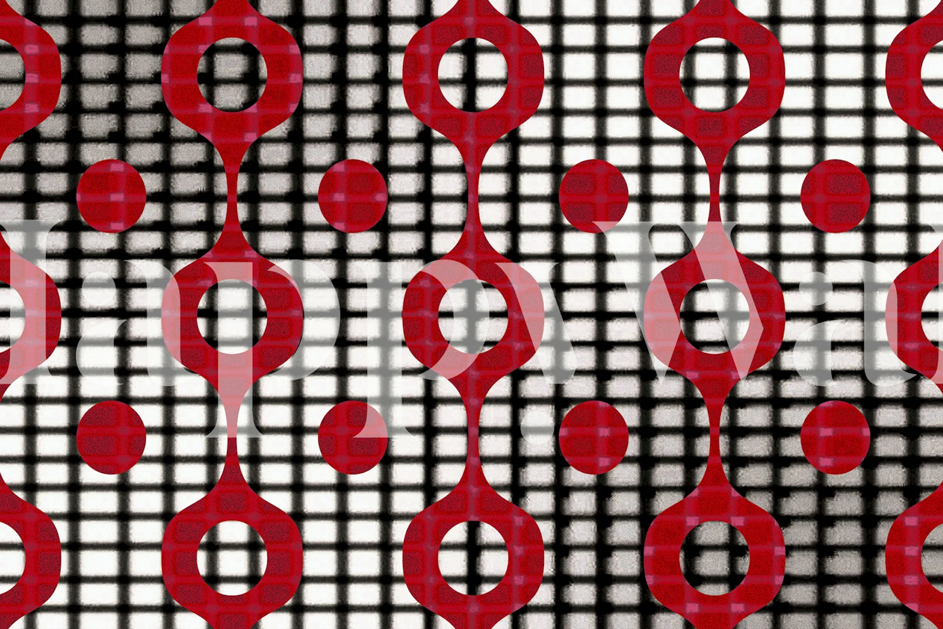 Retro geometrisk mønstret vægmaleri i rød, sort og hvid