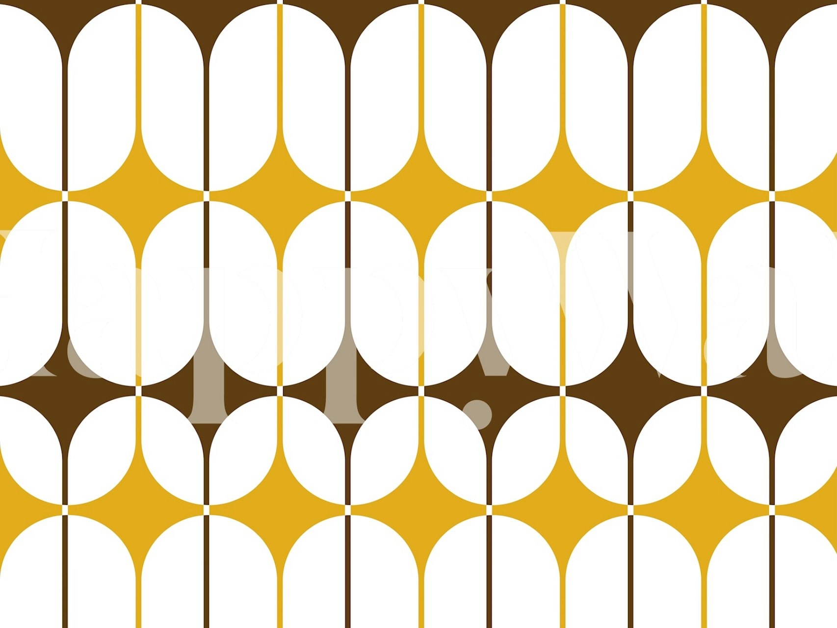 Retro-inspired mid-century modern geometric pattern wall mural with mustard yellow and white hues.