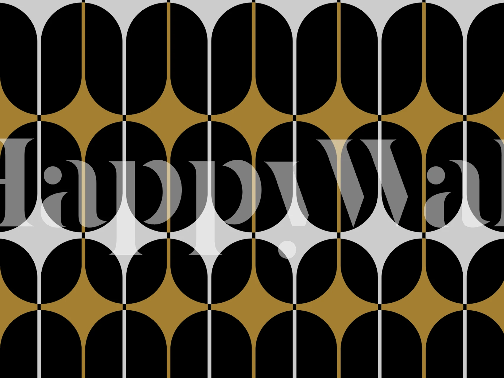 Muted gold and black geometric shapes wall mural in mid-century modern style