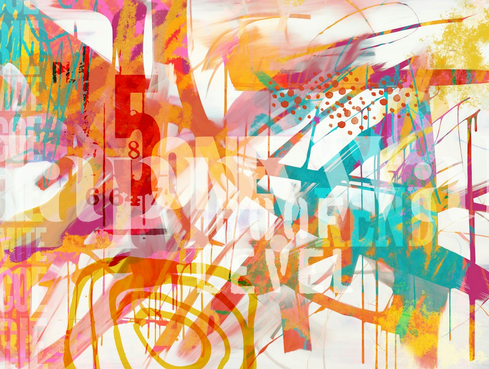 Modern Multicolor Mixed Media Typography Art huoneessa