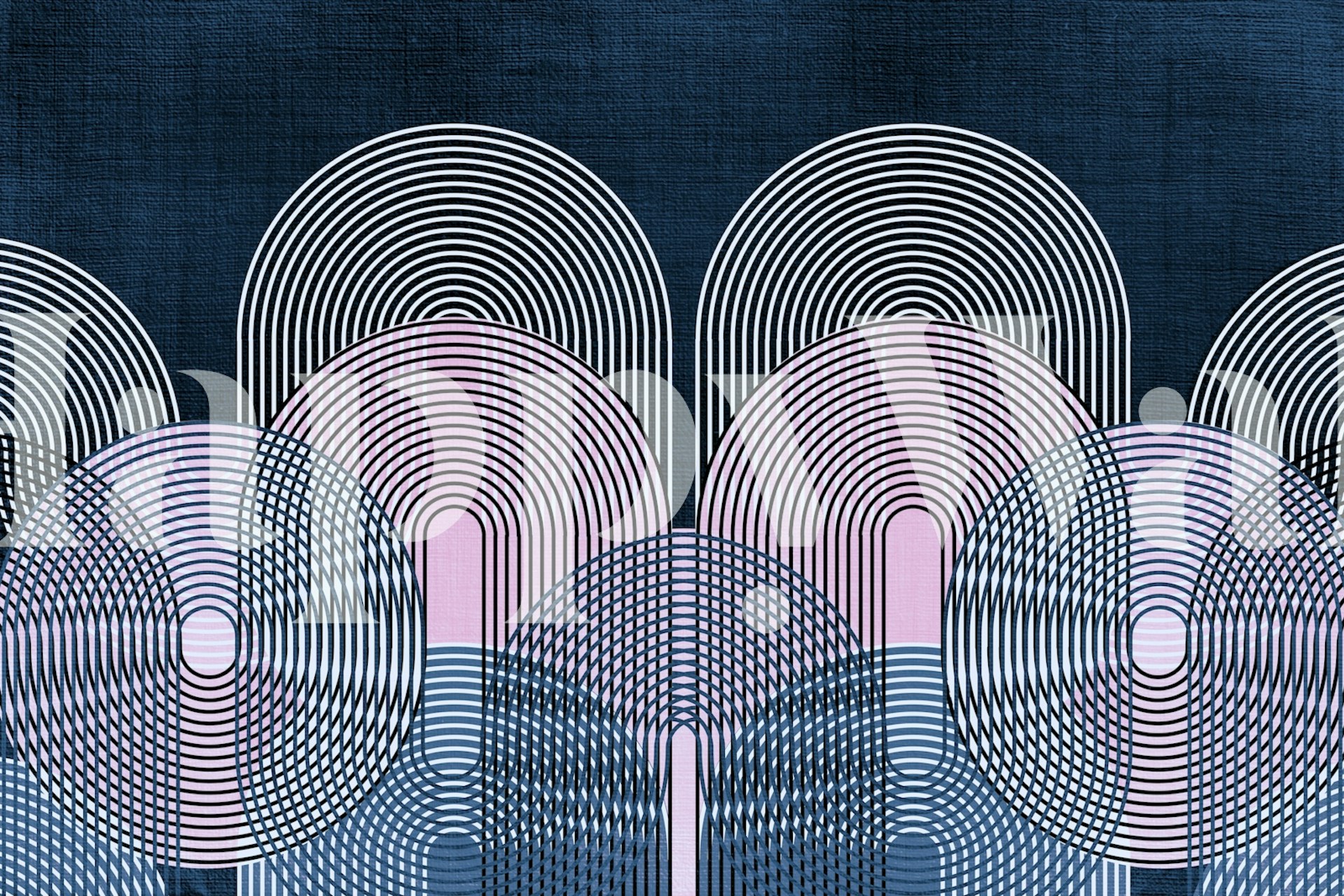 Arch Circle Line Navy wallpaper in a room