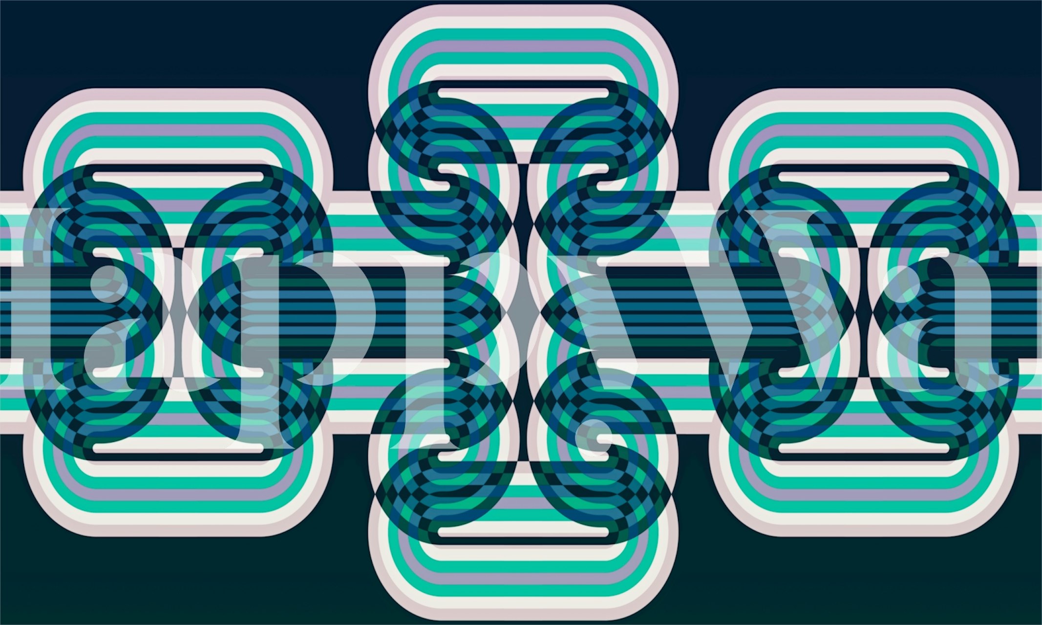 Colorful geometric pattern with curvy lines in blue, green, black, and white wallpaper