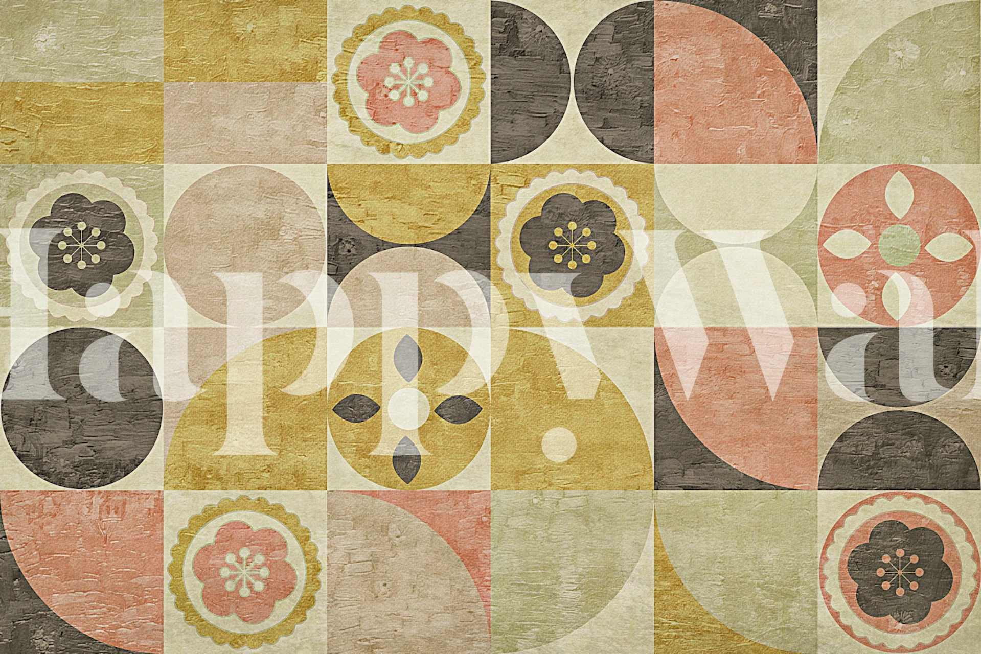 Mid-Century Gold Wandbild mit geometrischen und organischen Mustern