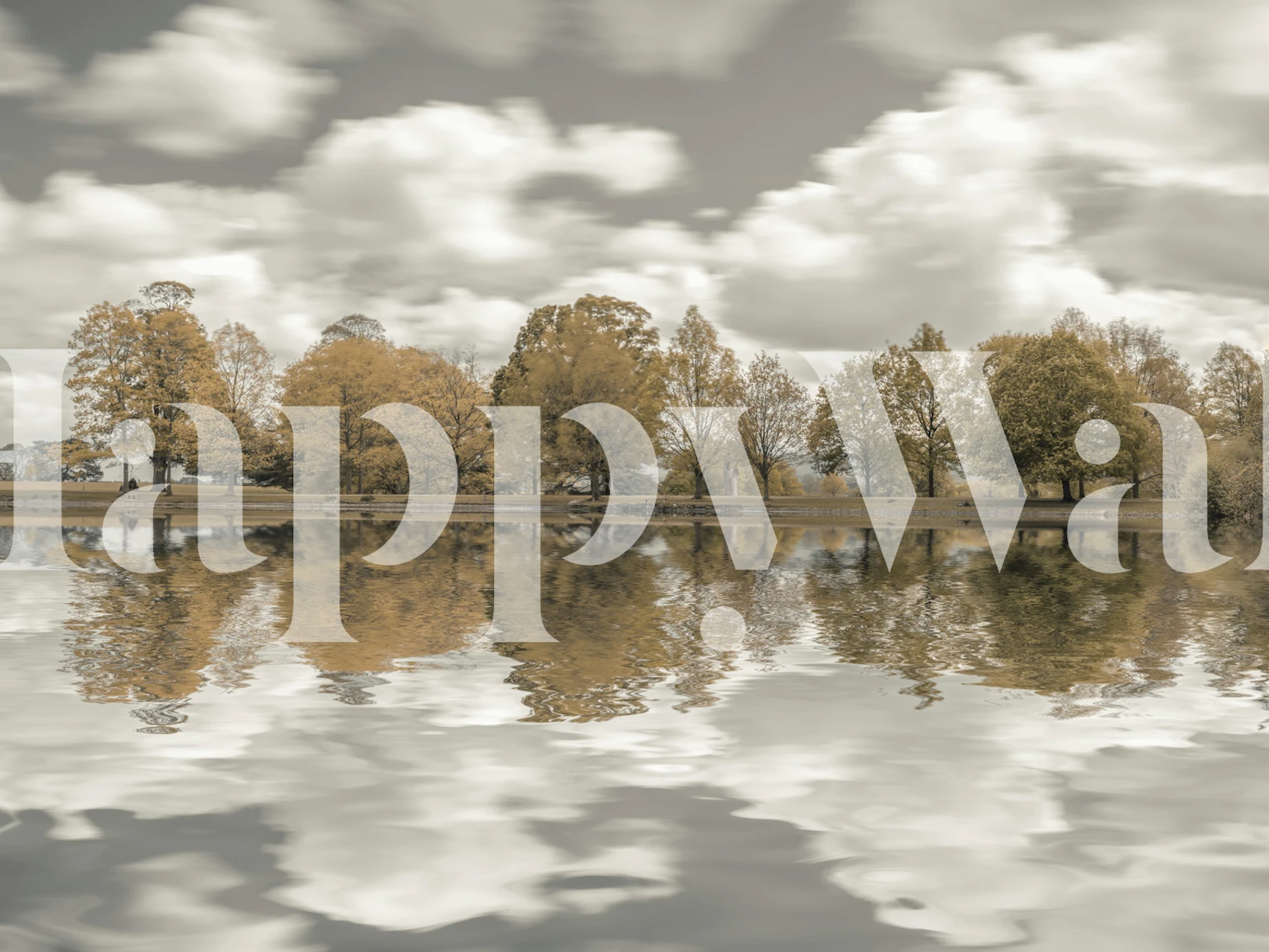 Lakeside trees wallpaper in a room