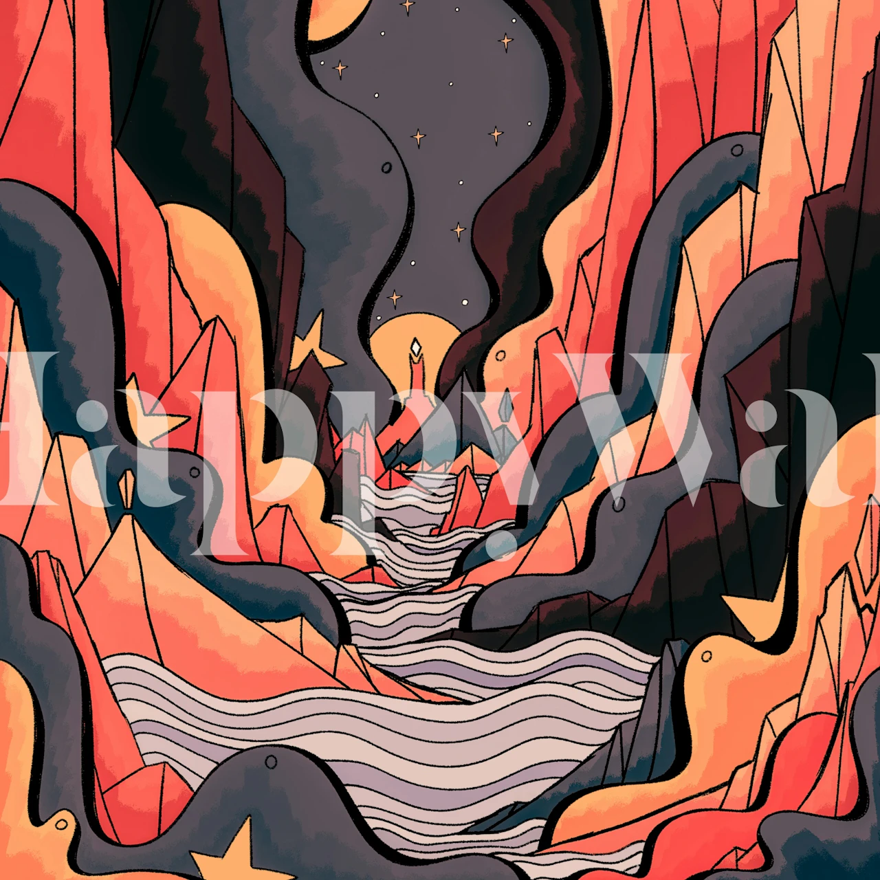 The distant tower wallpaper in a room