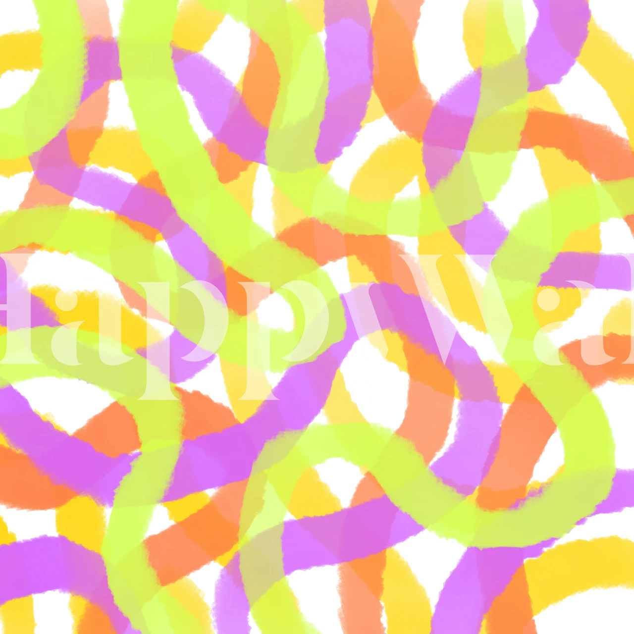 Abstract colorful ribbons wall mural with yellow, green, orange, and purple