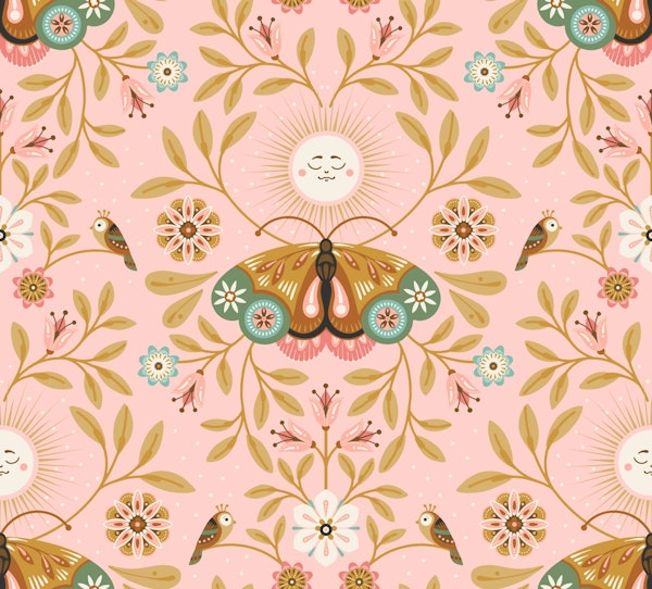 Lunar Moth Meadow, light pink