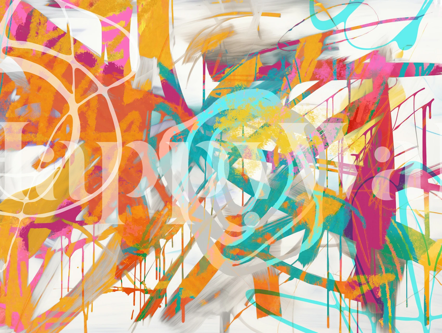 Farbenfrohes abstraktes Wandbild im modernen zeitgenössischen Kunststil mit lebendigen Strichen und Spritzern
