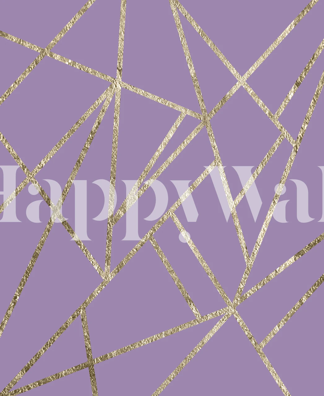 Lavender and gold geometric wallpaper in a room