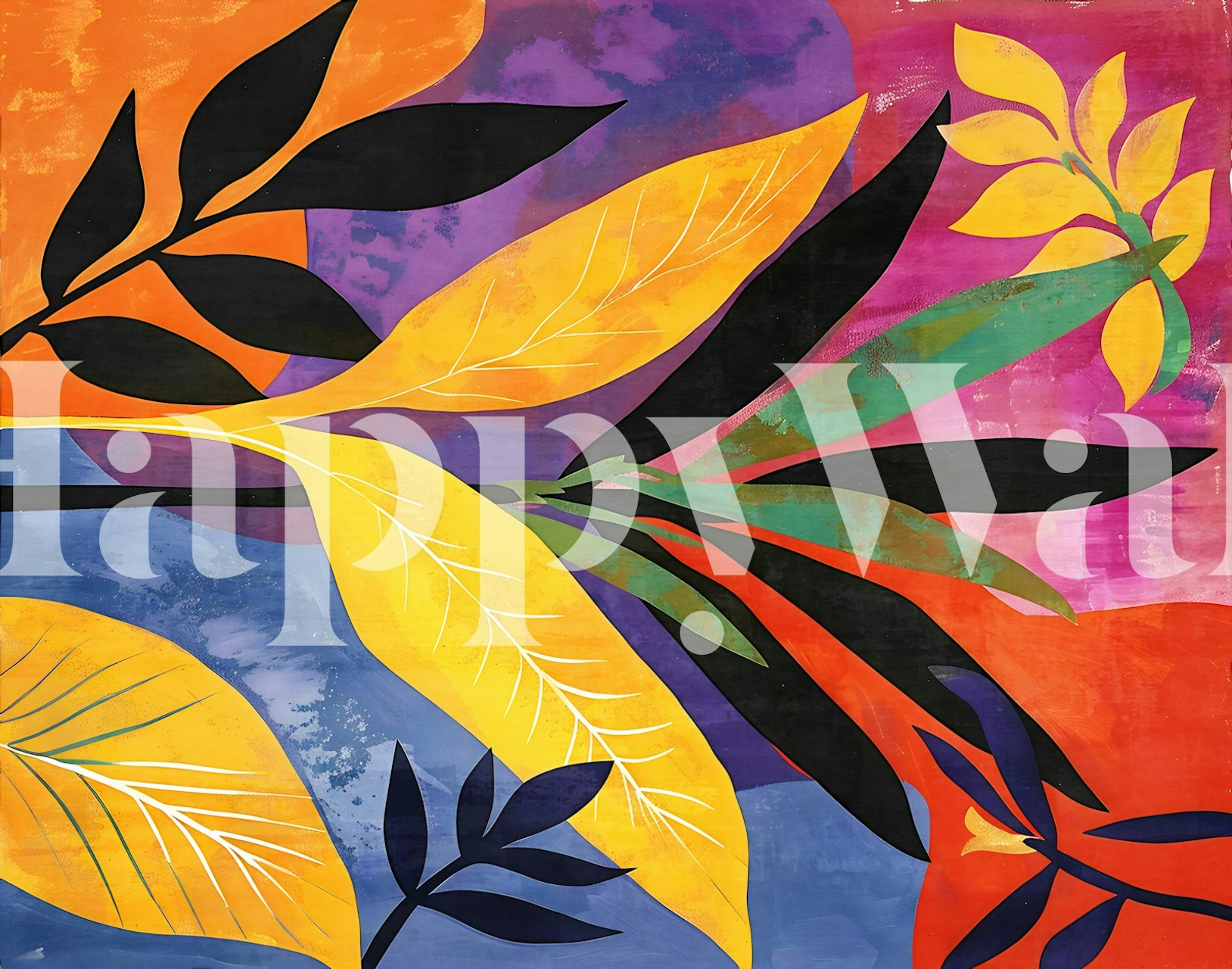 Colorful floral wallpaper in a room