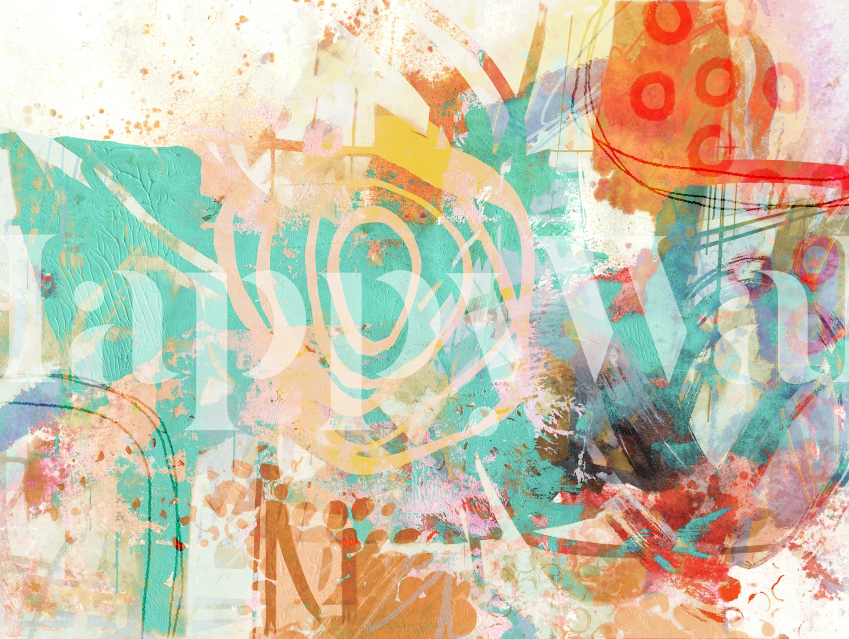 Abstract contemporary art-inspired wall mural with vibrant colors and mixed media design