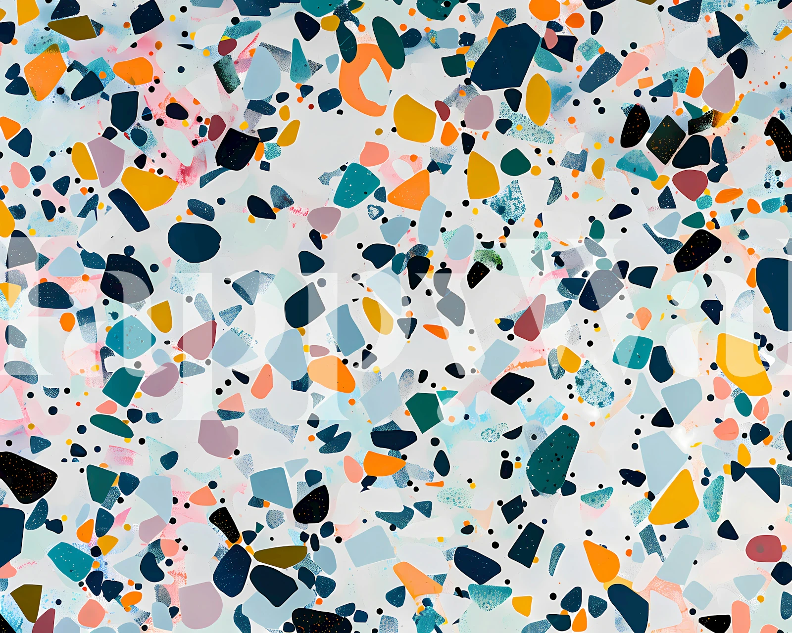 Colorful terrazzo pattern wall mural with vibrant chips on a light background