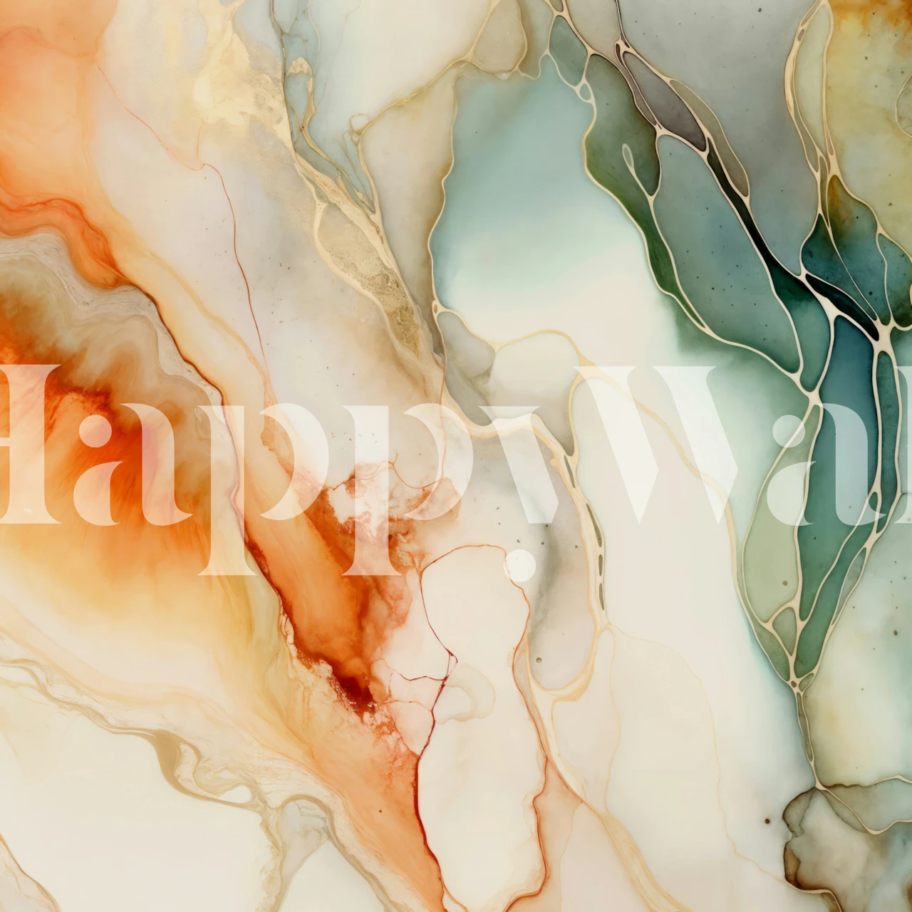 Marbled Abstract Ink Teal Orange tapetti huoneessa