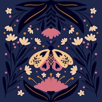 Folk Art Moth Purple and Cream behang