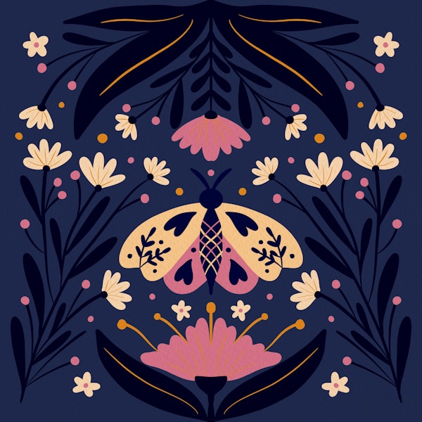 Folk Art Moth Purple and Cream