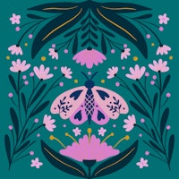Folk Art Moth Pink and Teal behang