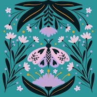 Folk Art Moth Violet and Turquoise behang