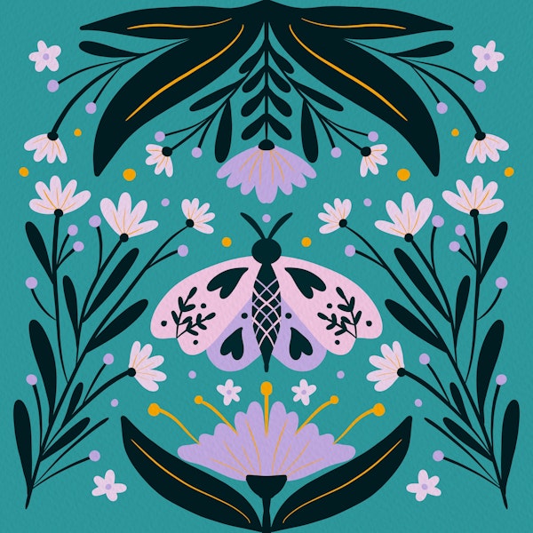 Folk Art Moth Violet and Turquoise