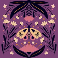 Folk Art Moth plum and cream behang