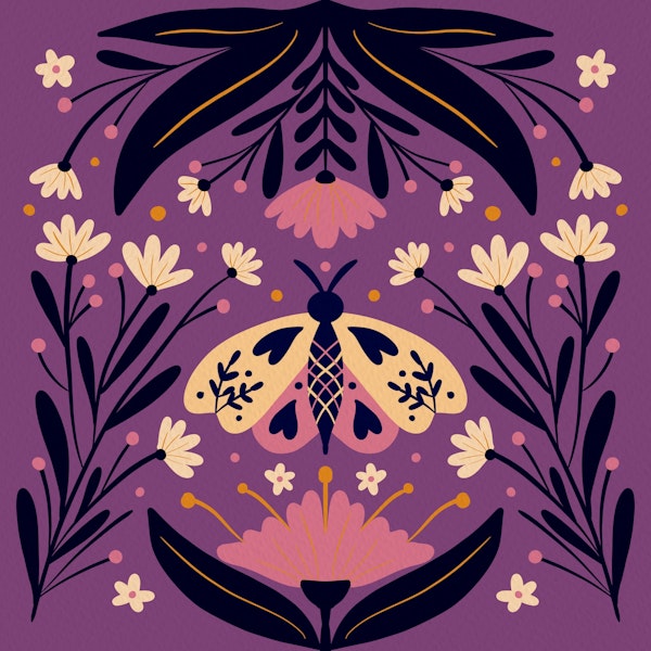 Folk Art Moth plum and cream