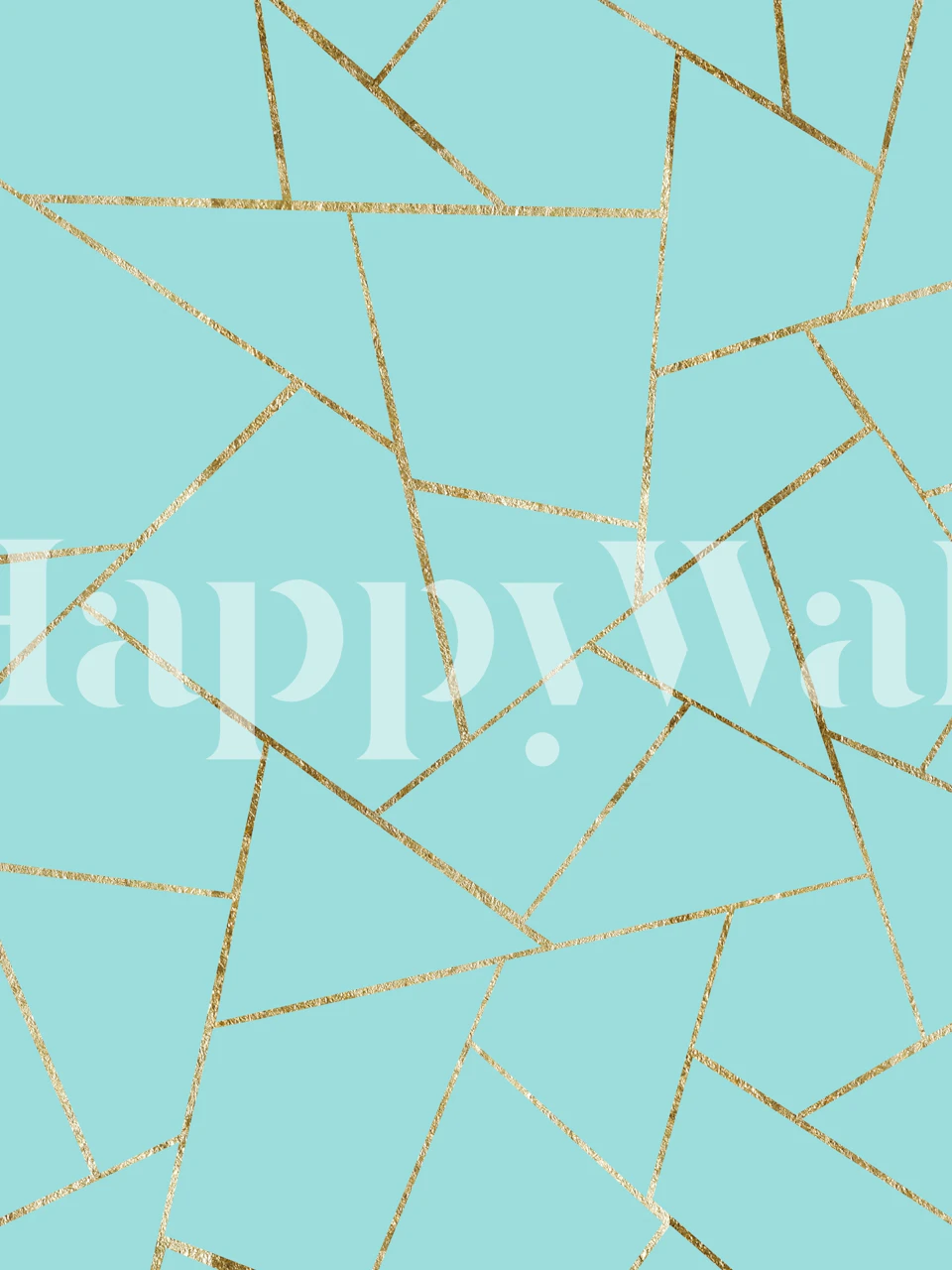 Soft Turquoise Gold Geometric Wall Mural with elegant gold lines