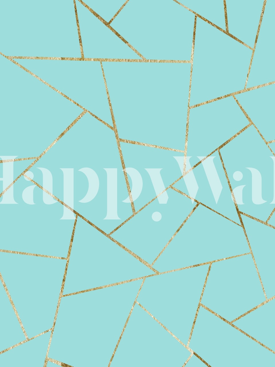 Blødt turkis guld geometrisk vægmaleri med elegante guldlinjer