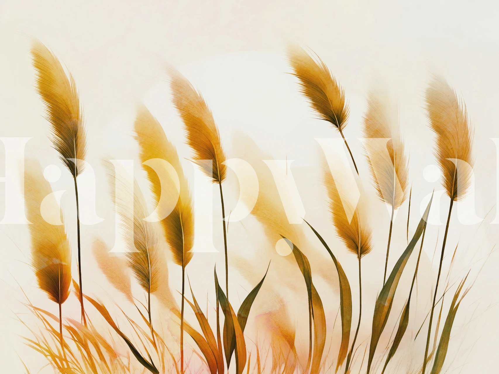 Pampas grass silhouettes in soft neutral tones wallpaper