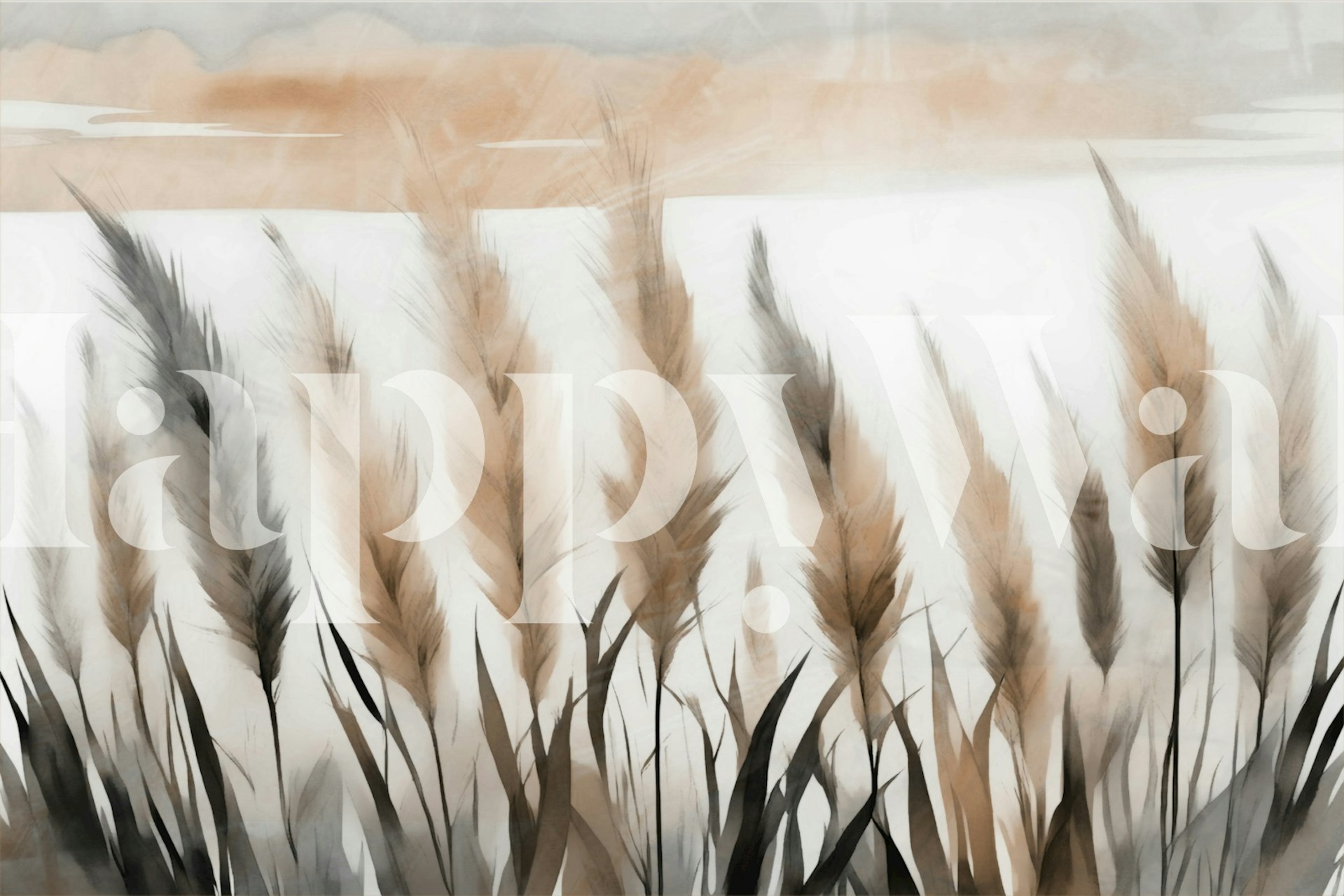 Pampas grass in soft blue tones on a light background wallpaper