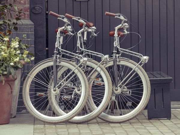 Bicycles parked along the street