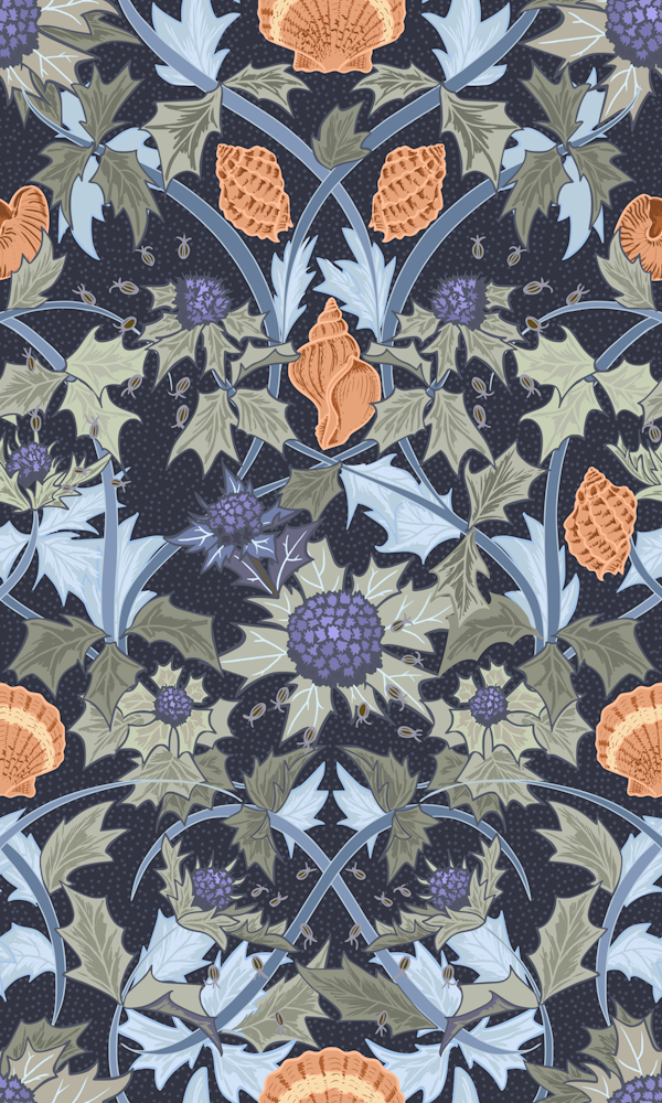 Beach thistle and shells dark navy