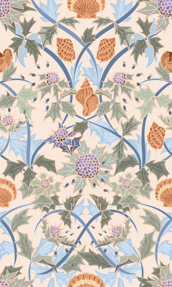 Beach thistle and shells soft peach