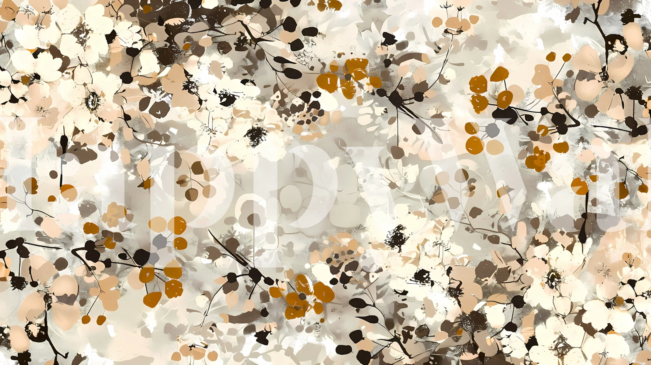 Flowery design with warm browns and creams in a floral pattern wallpaper