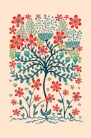 Flower Burst Vintage Floral Tree Teal Orange tapete